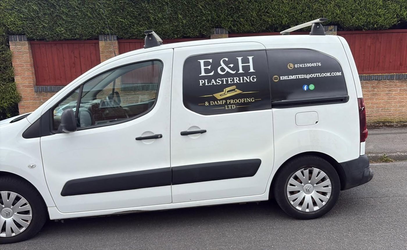The E&H Plastering & Damp Proofing van out on a job in West Yorkshire